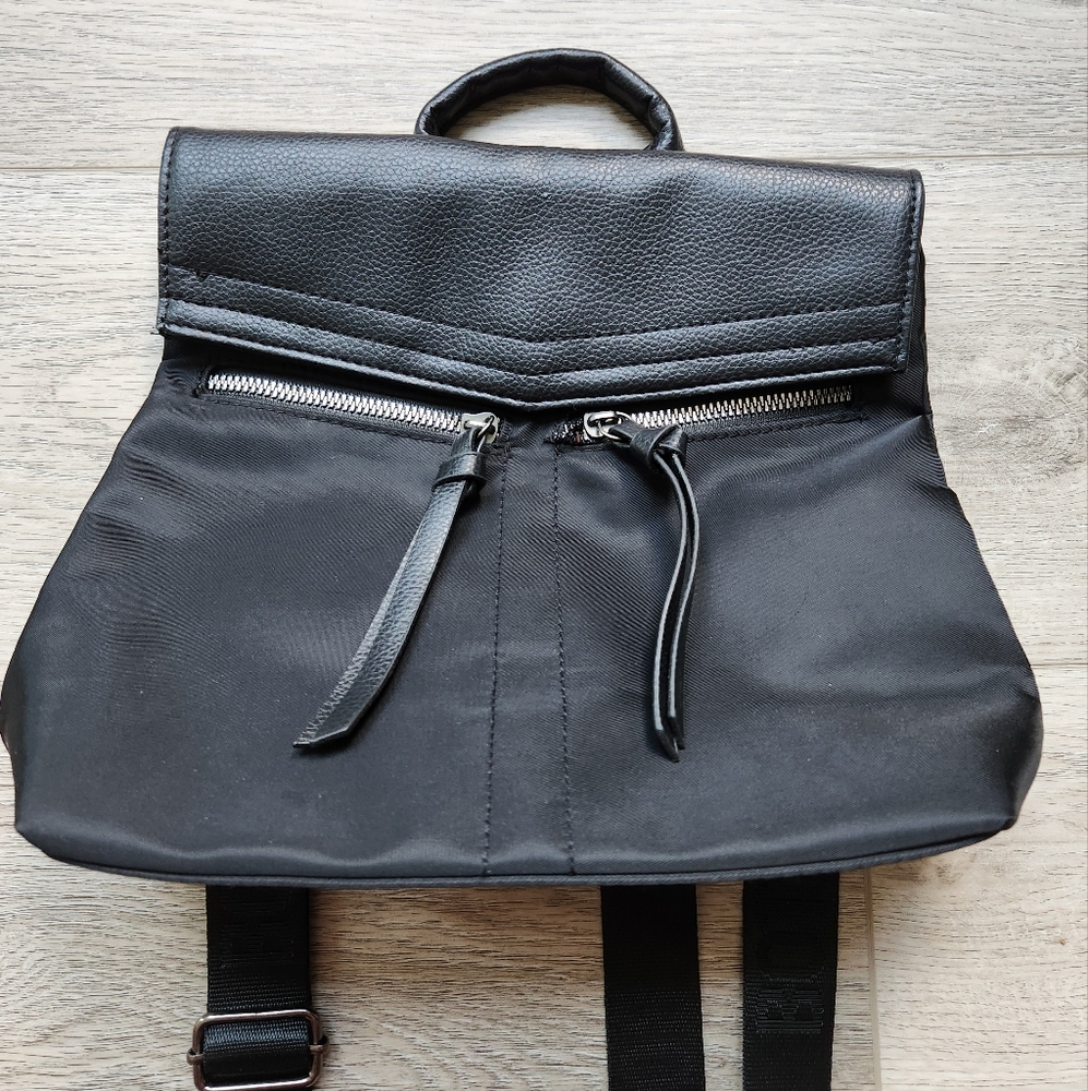 Botkier Black Trigger Nylon And Faux Leather Mini Backpack Bag Purse